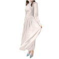 thumbnail image 1 of Women's Satin Maxi Dresses Casual Long Sleeve Round Neck Dresses Waisted A-Line Pleated Flowy Long Dresses, 1 of 7