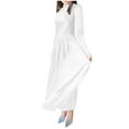 thumbnail image 1 of Women's Satin Maxi Dresses Casual Long Sleeve Round Neck Dresses Waisted A-Line Pleated Flowy Long Dresses, 1 of 7