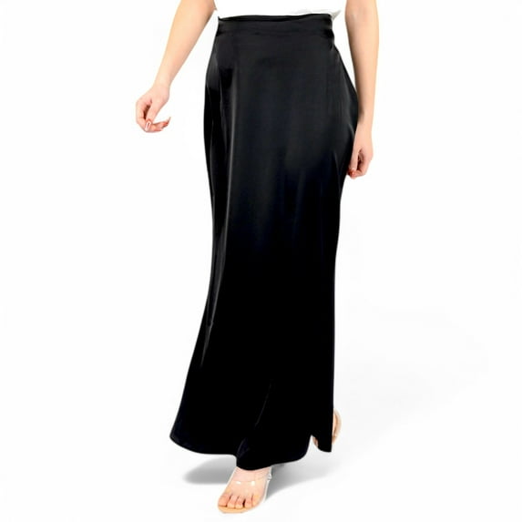 Women's Satin Maxi Skirt With High Waist And Flowing A-Line Design- Black,Large