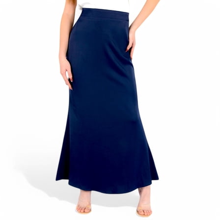 Women's Satin Maxi Skirt With High Waist And Flowing A-Line Design- Navy,Small