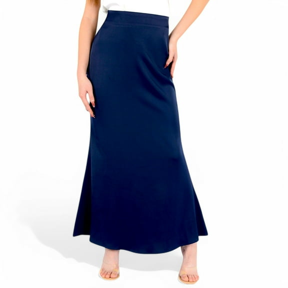 Women's Satin Maxi Skirt With High Waist And Flowing A-Line Design- Navy,Small