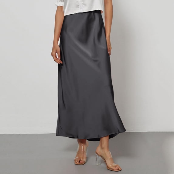 Women's Satin Maxi Skirts 2026 Spring High Waisted Flowy Long Silk A Line Elegant Business Casual Formal Slip Skirt Dark Gray M
