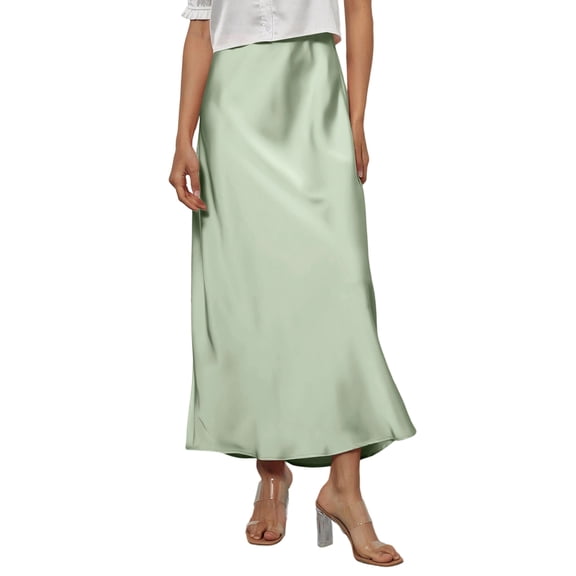 Women's Satin Midi Long Skirt Summer High Waist A-line Skirt Elegant Casual Skirt for Women Vacation Outfits