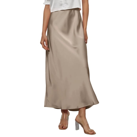 Women's Satin Midi Long Skirt Summer High Waist A-line Skirt Elegant Casual Skirt for Women Vacation Outfits