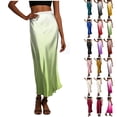 thumbnail image 1 of Women's Satin Midi Skirt - Elastic Waist Gradient Ankle-Length Slip Skirt for Summer Elegant A Line Long Skirts Wedding Cocktail Party Flowy Skirts, 1 of 8