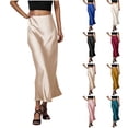 thumbnail image 1 of Women's Satin Midi Skirt, Solid Color Slip Bodycon Maxi Skirt, Elegant Flowy Slit Skirt for Wedding Guest, Party and Formal Occasions,White,XL, 1 of 9