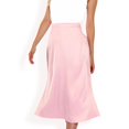 thumbnail image 1 of Women's Satin Midi Skirt With A-Line Silhouette And Elastic Waistband- Mauve Pink,Small, 1 of 7
