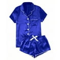 thumbnail image 1 of Women's Satin Nightgown Short Sleeve Sleepwear Soft Button Down Loungewear 2 Piece Pjs Shorts Set Blue XS, 1 of 8