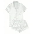 thumbnail image 1 of Women's Satin Nightgown Short Sleeve Sleepwear Soft Button Down Loungewear 2 Piece Pjs Shorts Set White XS, 1 of 8