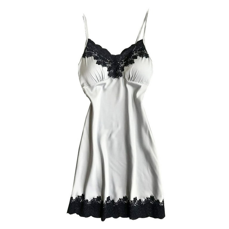 vokkrv Women's Satin Nightgown Silk Slip Dress Sleepwear Sexy V Neck Short Nightwear White M, Size: Medium vokkrv Women's Satin Nightgown Silk Slip Dress Sleepwear Sexy V Neck Short Nightwear White M, Size: Medium