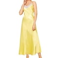 thumbnail image 1 of Women's Satin Nightgown Sleep Dress Spaghetti Straps Spring Summer Silky Lace V-Neck Slim Fit Long Silk Sleepwear Slip Dresses Yellow X-Small, 1 of 1