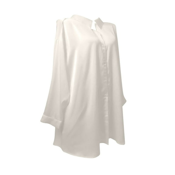 Women's Satin Nightgown, Solid Color Button Pajamas Long Sleeve Nightgown Boyfriends Sleep Shirt Cotton Pajamas White One Size
