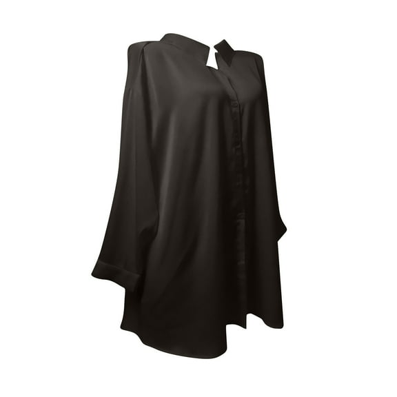 Women's Satin Nightgown, Solid Color Button Pajamas Long Sleeve Nightgown Boyfriends Sleep Shirt Vintage Nightgown Black One Size