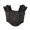 thumbnail image 1 of Women's Satin Overbust Corset Tops Off Shoulder Bow Tie Straps Floral Pattern Body Suit Shapewear Black M, 1 of 7