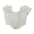 thumbnail image 1 of Women's Satin Overbust Corset Tops Off Shoulder Bow Tie Straps Floral Pattern Body Suit Shapewear White 3XL, 1 of 7