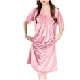 thumbnail image 1 of Women's Satin Pajama Dress Silk Lace V Neck Short Sleeve Nightgown Soft Elegant Knee Length Sleep Shirt, 1 of 1