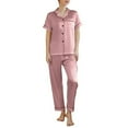 thumbnail image 1 of Women's Satin Pajama Set 2 Piece Silk Button Down Sleepwear Soft Summer Fall Silk Summer Pjs Short Sleeve Shirt Pants Lounge Set Fall Lightweight Coral 16, 1 of 5