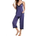 thumbnail image 1 of Women’s Satin Pajama Set Cami Top and Capri Pants Silk Sleepwear Soft Loungewear 2 Piece Nightwear Summer PJs, 1 of 2