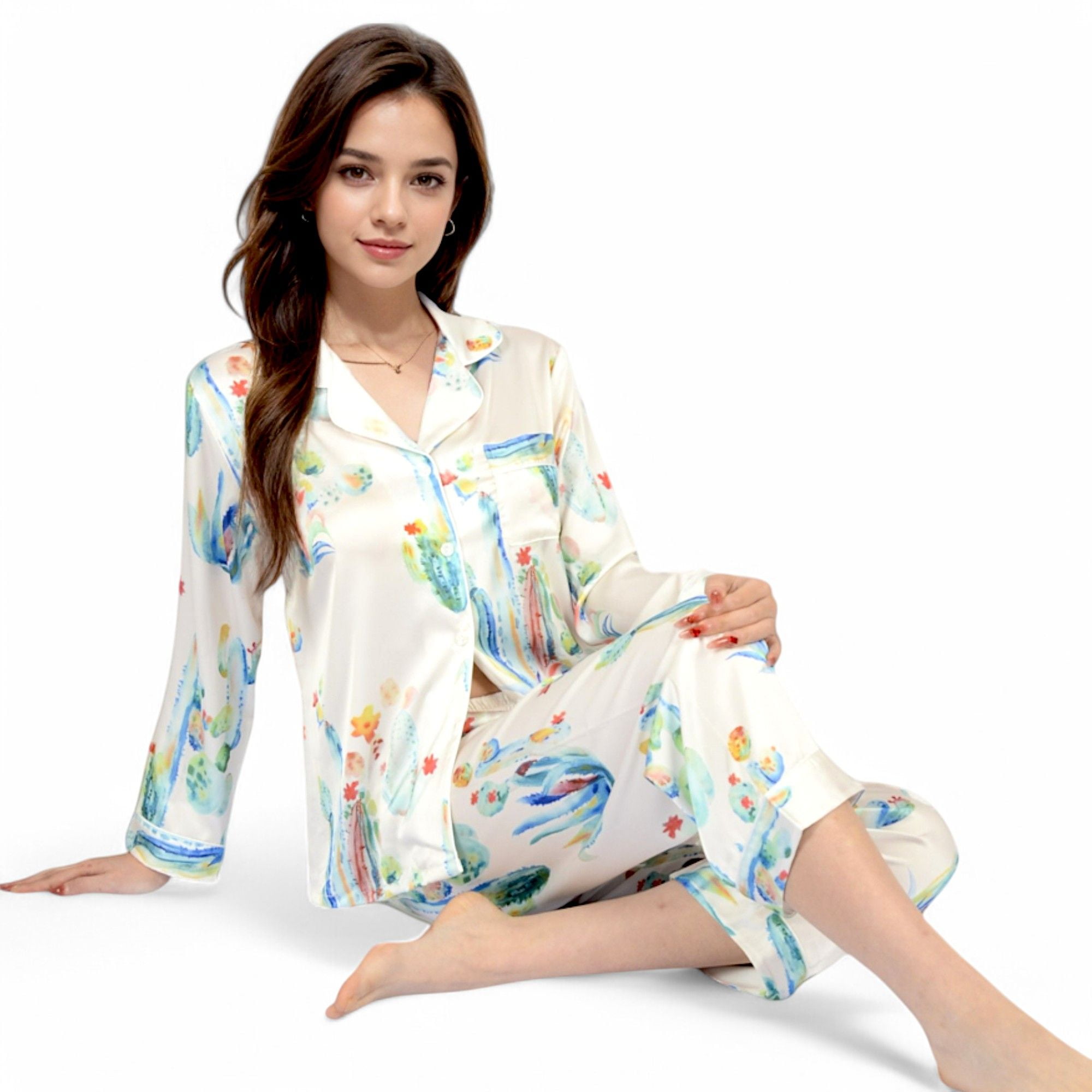Cactus Print Pyjama Set - Effortless Weekend Comfort