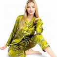 thumbnail image 1 of Women's Satin Pajama Set with Giraffe Print and Button-Down Top- Yellow,X Large, 1 of 7