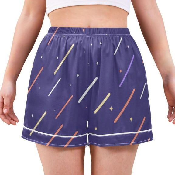 Women's Satin Pajama Shorts Abstract Meteor Shower with Pockets, Elastic Waist Sleep Lounge Shorts