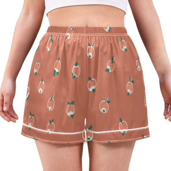 Women's Satin Pajama Shorts Apple Seamless Pattern with Pockets, Elastic Waist Sleep Lounge Shorts