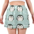 thumbnail image 1 of Women's Satin Pajama Shorts Cute Penguin Seamless with Pockets, Elastic Waist Sleep Lounge Shorts, 1 of 7