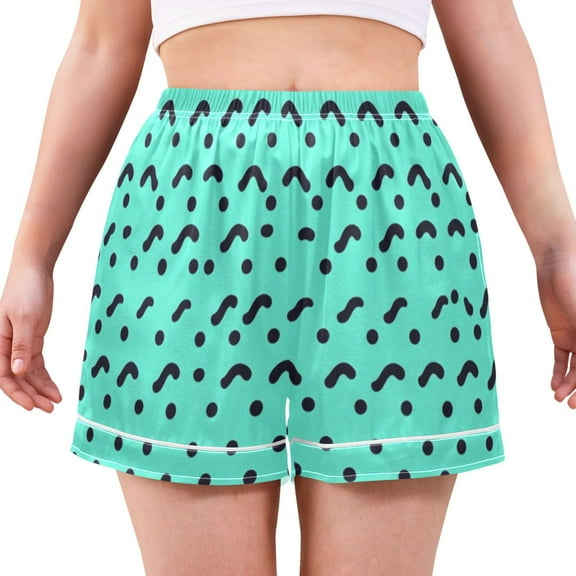Women's Satin Pajama Shorts Dotted Waves with Pockets, Elastic Waist Sleep Lounge Shorts