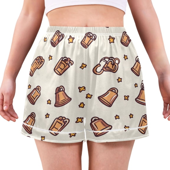 Women's Satin Pajama Shorts Patterned Bells with Pockets, Elastic Waist Sleep Lounge Shorts