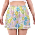 thumbnail image 1 of Women's Satin Pajama Shorts Vibrant Flowers Pattern with Pockets, Elastic Waist Sleep Lounge Shorts, 1 of 7