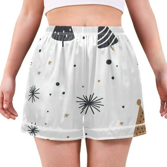 Women's Satin Pajama Shorts Winter Festive Patterns with Pockets, Elastic Waist Sleep Lounge Shorts