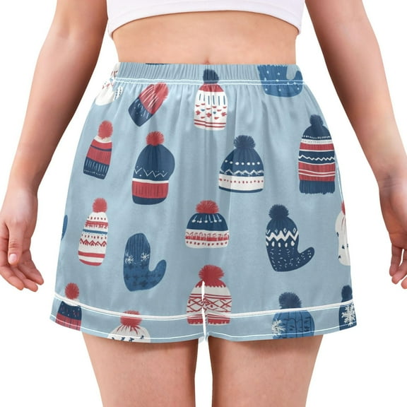 Women's Satin Pajama Shorts Winter Hats and Mittens with Pockets, Elastic Waist Sleep Lounge Shorts