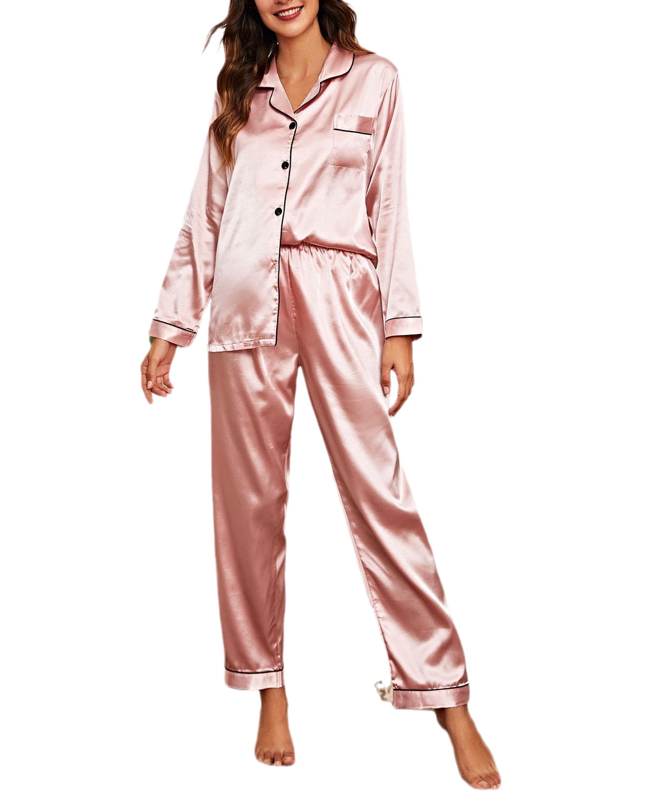 Women's Satin Pajamas Long Sleeve Sleepwear 2 Pcs Pj Set L - Walmart.com
