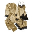 thumbnail image 1 of Women's Satin Pajamas Set 5pcs with Lace Trim Robe Nightgown Cami Shorts Pants Sleepwear Summer Cute Loungewear, 1 of 7