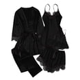 thumbnail image 1 of Women's Satin Pajamas Set 5pcs with Lace Trim Robe Nightgown Cami Shorts Pants Sleepwear Summer Cute Loungewear, 1 of 7