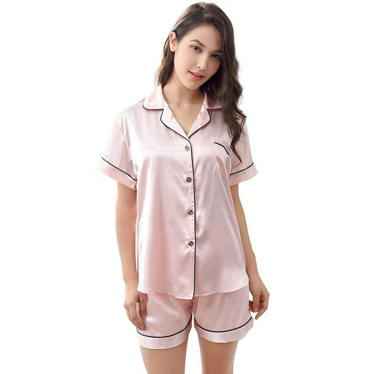 Women s Satin Pajamas Sleepwear Set Short and Long Button Down PJ Set