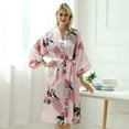 thumbnail image 1 of Women's Satin Peacock Long Thin Bathrobe Silk-like Pajamas, 1 of 1