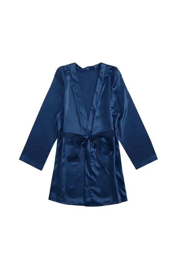 Women's Satin Robe 3/4 Sleeve Short Kimono Bathrobes Lightweight Valentines Bridesmaid Ruffle Belted Robes Sleepwear