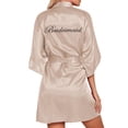 thumbnail image 1 of Women's Satin Robe Bride Bridesmaid Short Kimono Robes for Wedding Party Beige S, 1 of 9