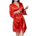 thumbnail image 1 of Women's Satin Robe Lace 3/4 Sleeve Lightweight Kimono Lounge Bathrobe for Bride Bridesmaids Wedding Party, 1 of 4
