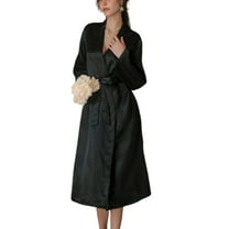 Women's Satin Robe Long Kimono Robe Comfy Spring Bathrobe Summer Silky Bridesmaid Lightweight Soft Bride Bridal Party Black Large