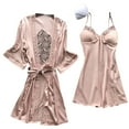 thumbnail image 1 of Women's Satin Robe Set 2 Piece Soft Pajamas Sets Cami Slip Dress Nightgown and Silk Robes Nightwear Lounge Wear, 1 of 3