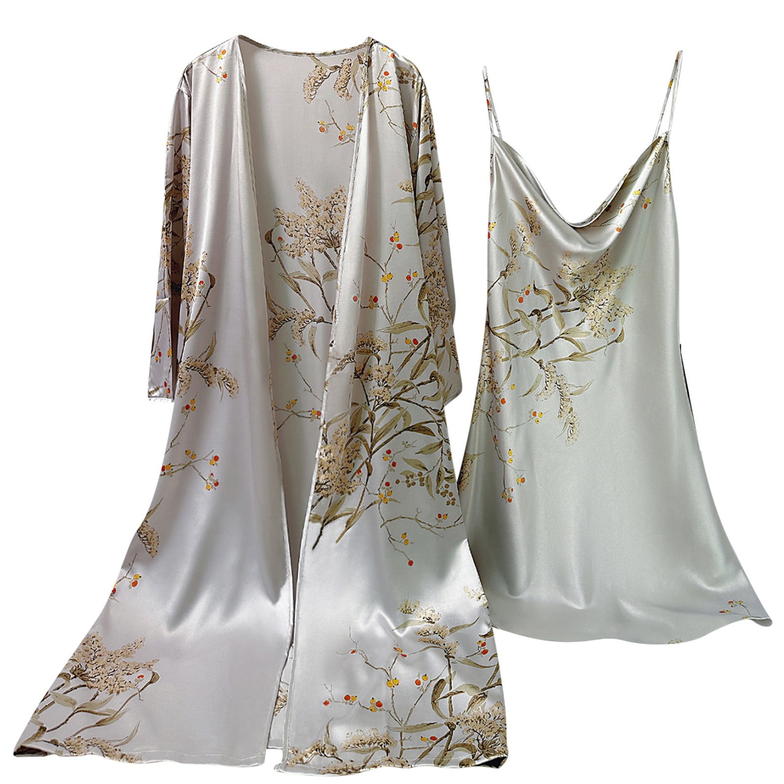 Women's Satin Robe Set Nightgown with Robes Silk Pajamas Set 2 Pieces