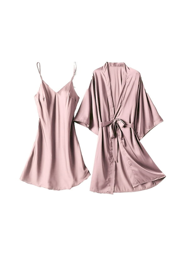 Women's Satin Robe Sets 2 Piece Comfy Silk Cami Nightgown with Robes Sleepwear Bridesmiad Wedding Kimonos