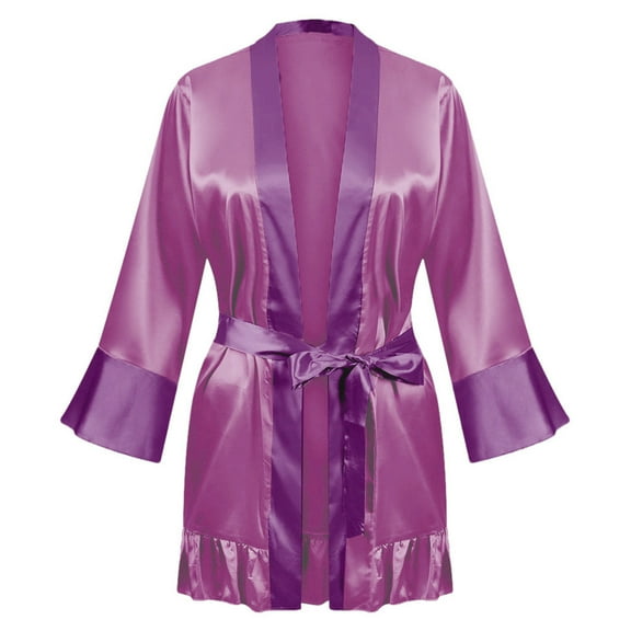 Women's Satin Robe Women's Nightgown ​Long Robe Nightwear Women Set Underwear Satin Pajama Coat Women Long Loose Robes Satin Robe for Women Purple1 Xl