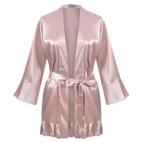 Women's Satin Robe Women's Nightgown ​Long Robe Nightwear Women Set Underwear Satin Pajama Coat Women Long Loose Robes Satin Robe for Women Pink3 L