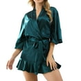 thumbnail image 1 of Women's Satin Robes 3/4 Sleeve Ruffle Hem Kimono Robe Silk Bridesmaid Robe Lingerie Sleepwear, 1 of 10