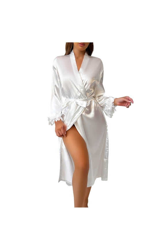 Women’s Satin Ruffle Hem Robe – Luxurious Silk Kimono Bathrobe (2025 Bridal & Spa Essential)
