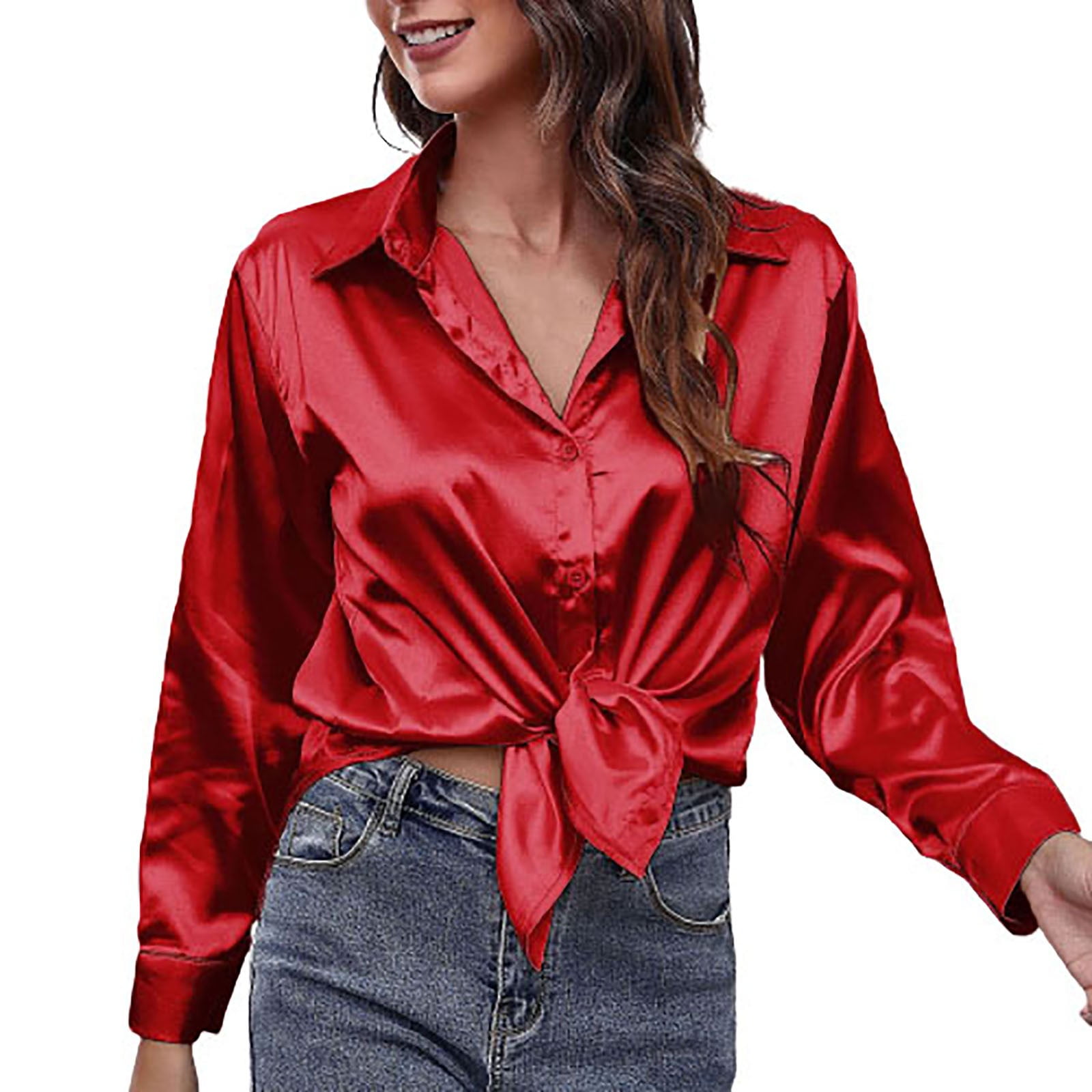 Women's Satin Shirt Soft Comfortable Silk ButtonDown Shirt Long Sleeve