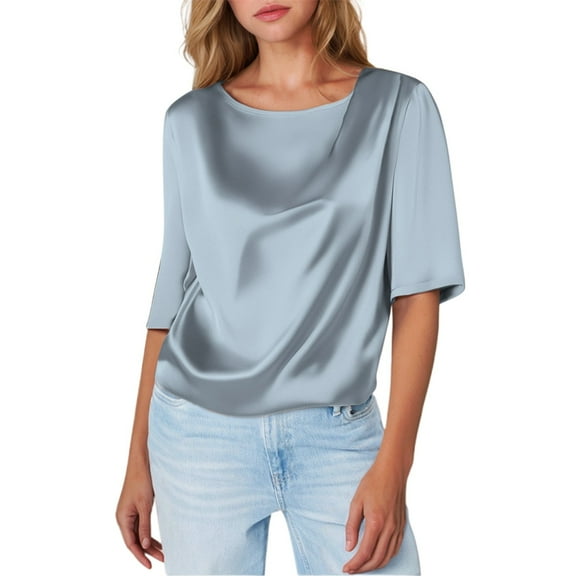 Women's Satin Short Sleeve T-Shirt Silk Blend Casual Comfortable Half Sleeve Top with Inner Layer for Elegant Style Summer Women Shirts Casual Tunic Tops Tees